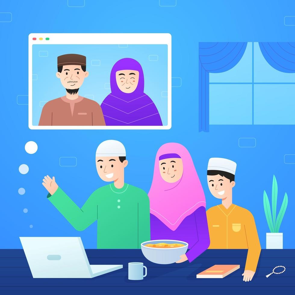 Happy Eid Adha Mubarak Family Virtual Gathering Concept vector