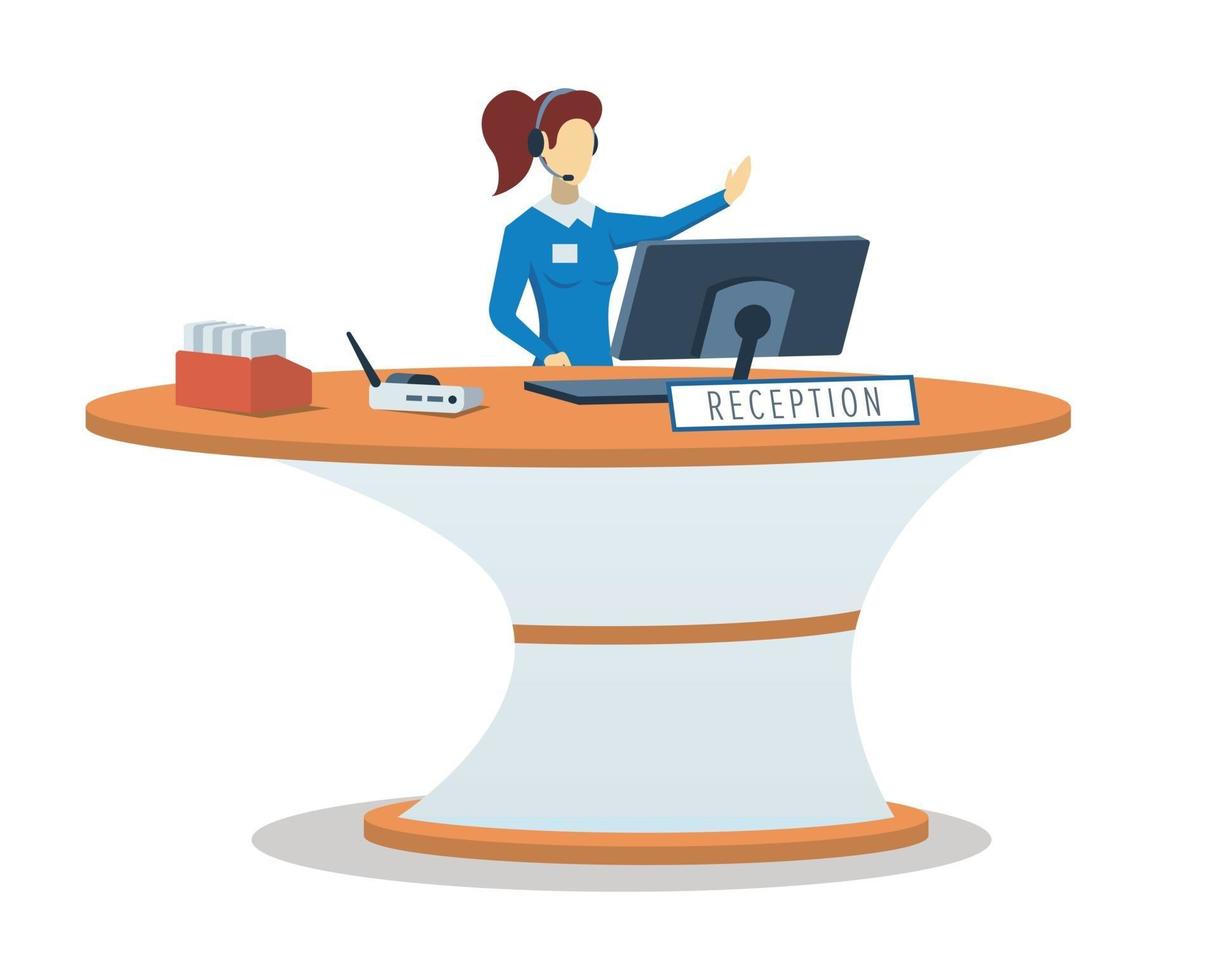 Woman at reception desk semi flat RGB color vector illustration