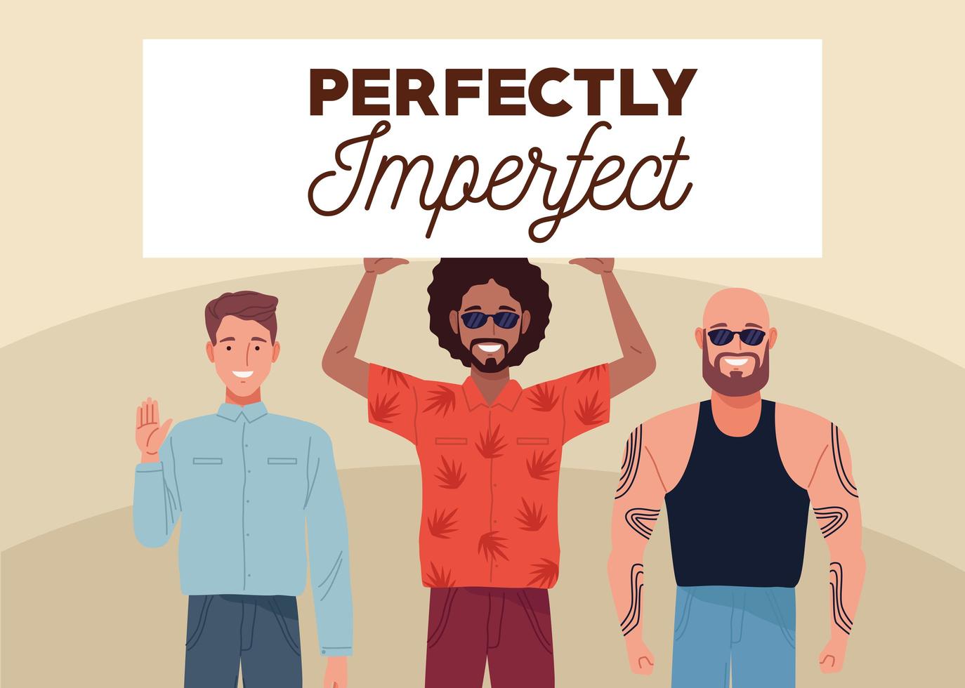 perfectly imperfect three persons lifting banner vector