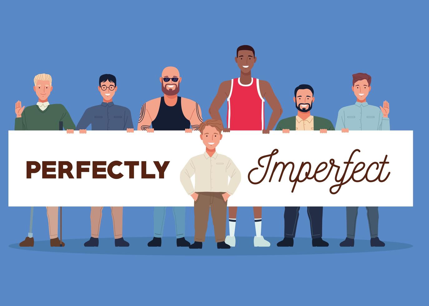 perfectly imperfect people group characters lifting banner vector