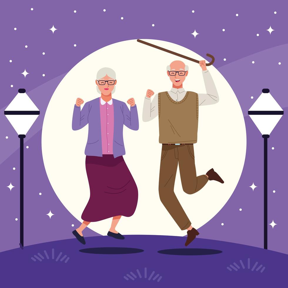 international older persons day with old couple celebrating on the city vector