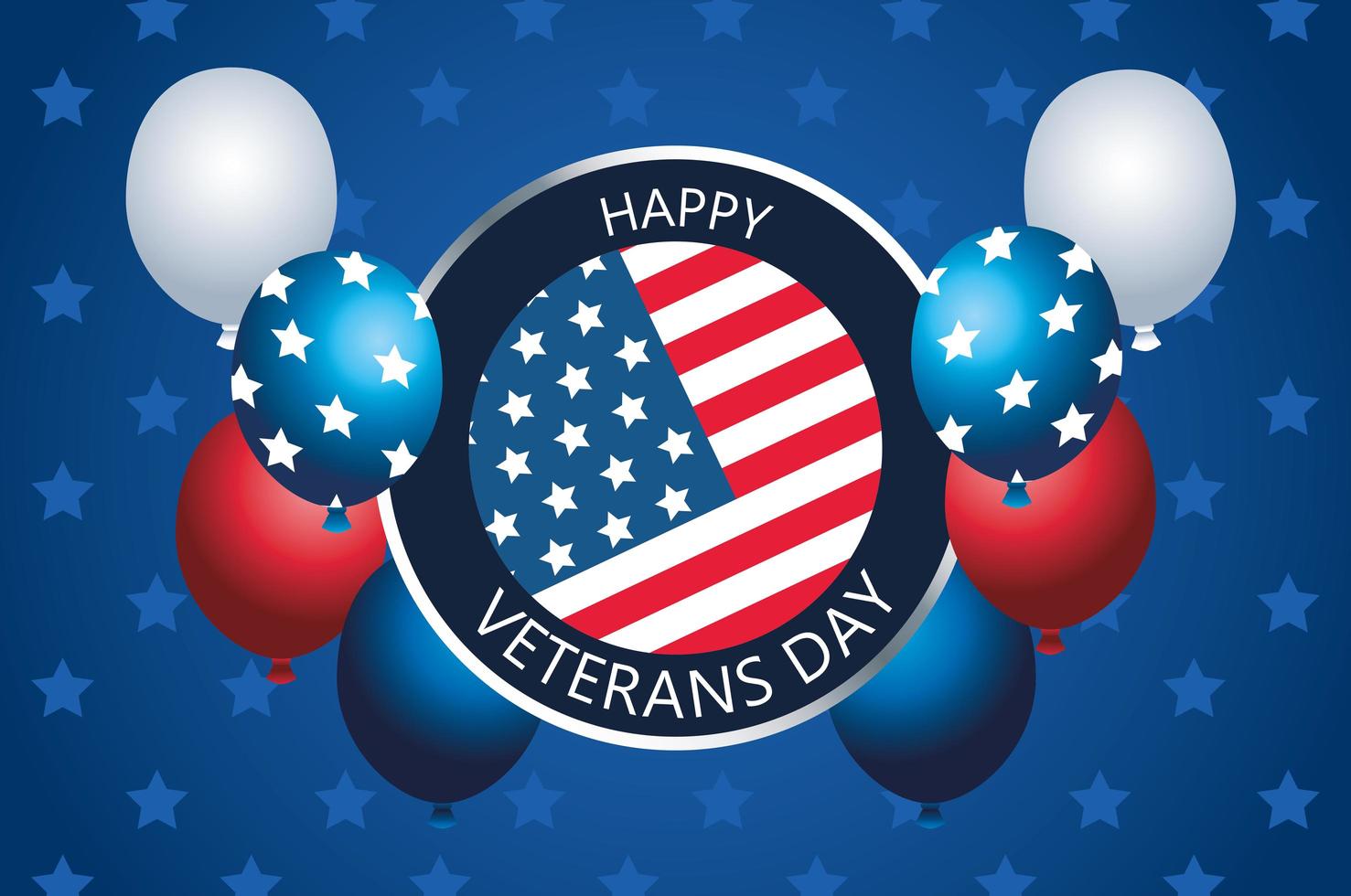 happy veterans day lettering in button with balloons helium vector