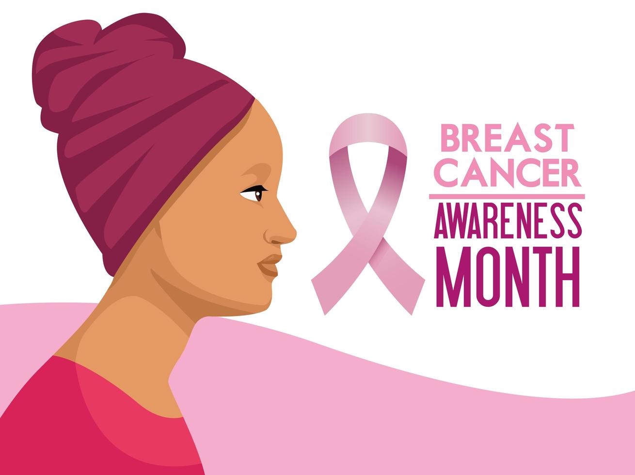 breast cancer awareness month campaign poster with afro woman and ribbon vector