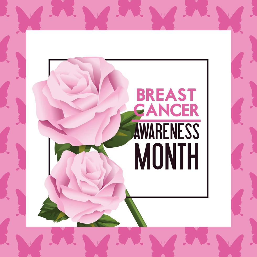 breast cancer awareness month campaign poster with butterflies and roses flowers vector