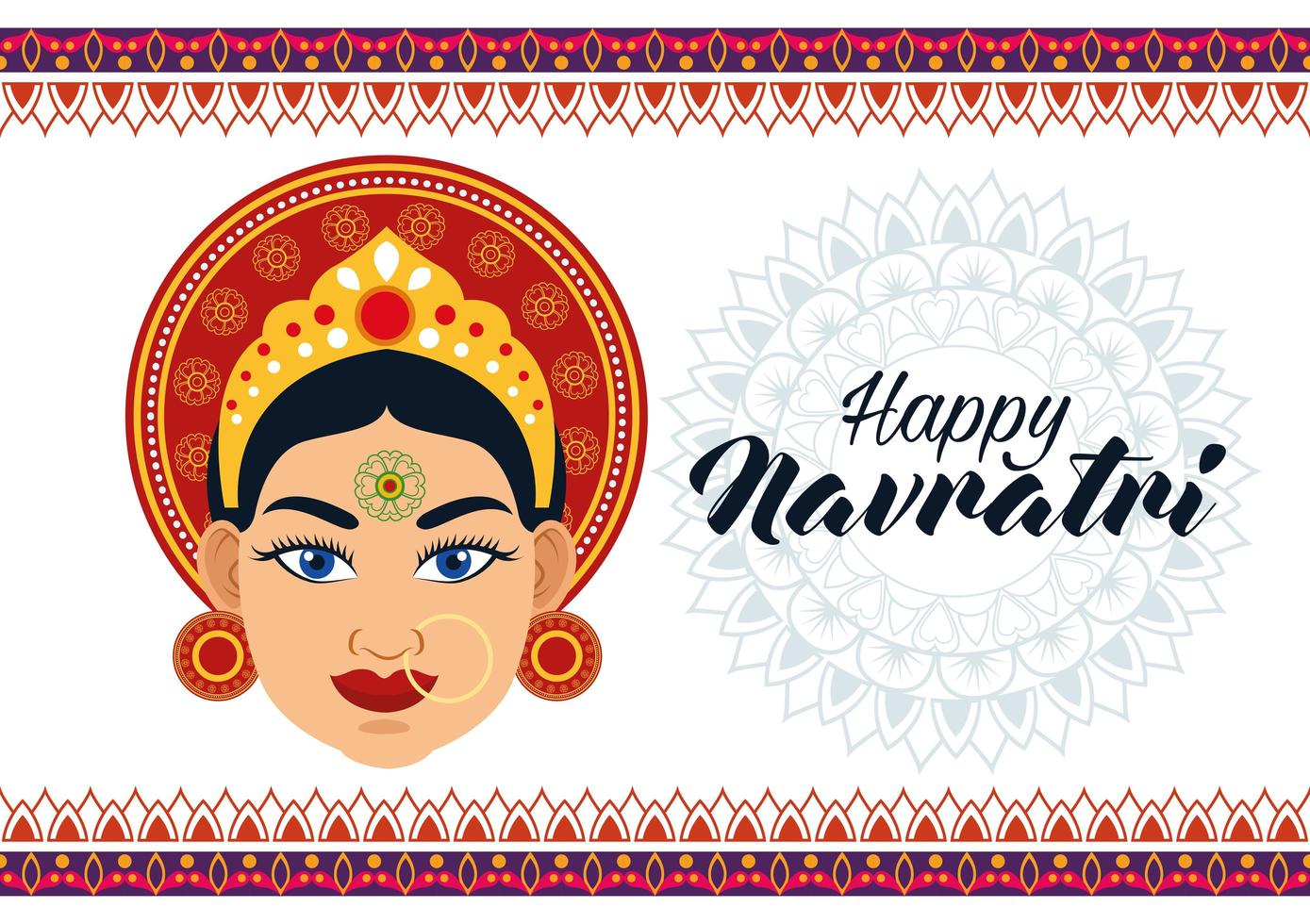 feliz tarjeta de celebración navratri con hermosa diosa y letras vector
