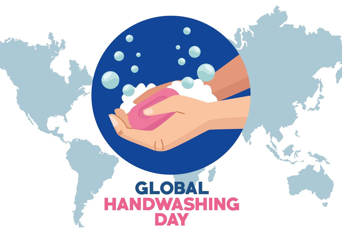campaña del día mundial del lavado de manos con manos y barra de jabón en el planeta tierra vector