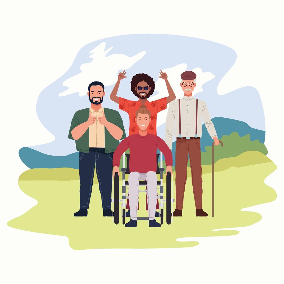 perfectly imperfect people group characters in the field scene vector