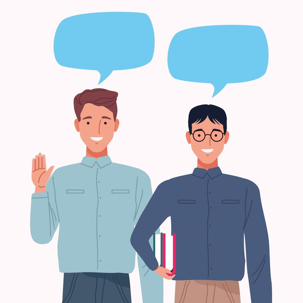 perfectly imperfect couple men with speech bubbles characters vector