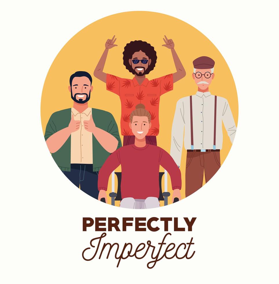 perfectly imperfect people group characters in circular frame vector