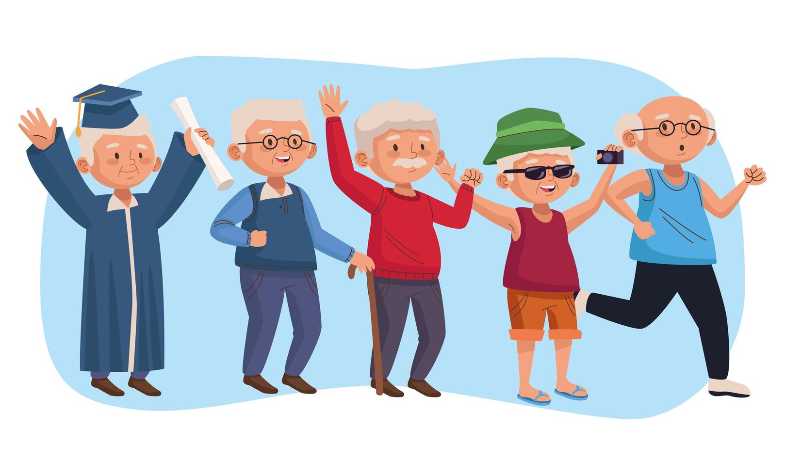 old people group active seniors characters vector