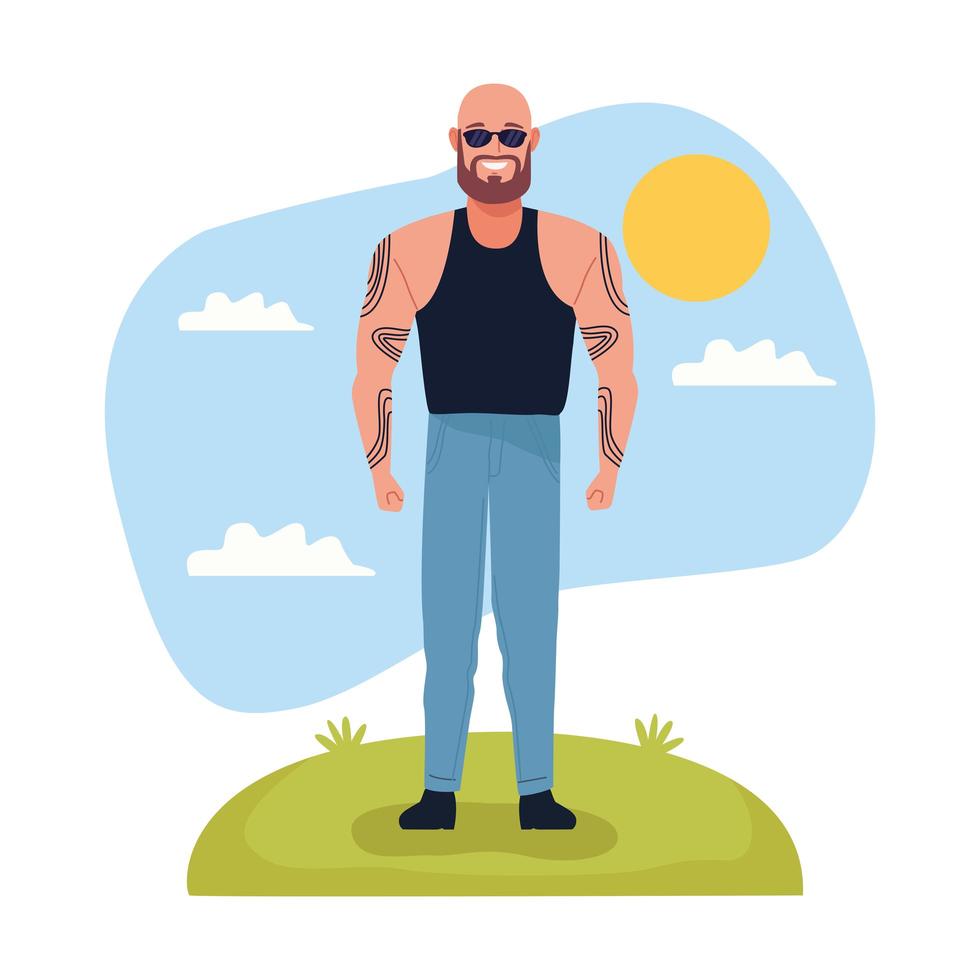 bald man and bearded character vector