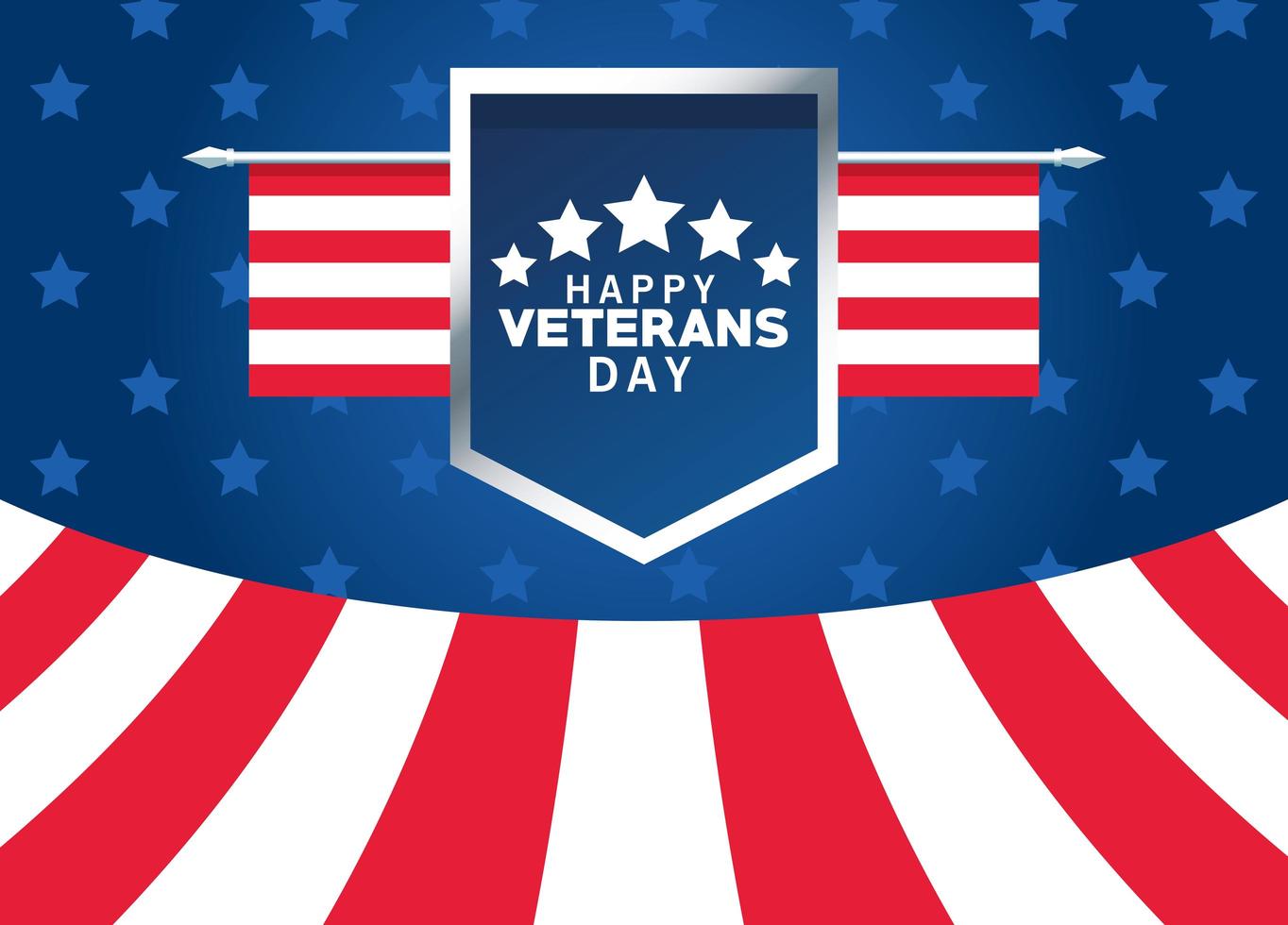 happy veterans day lettering with usa flag in shield poster vector