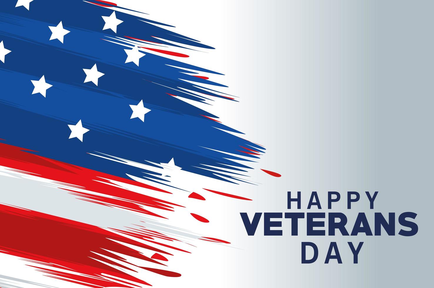 happy veterans day lettering with usa flag painted vector