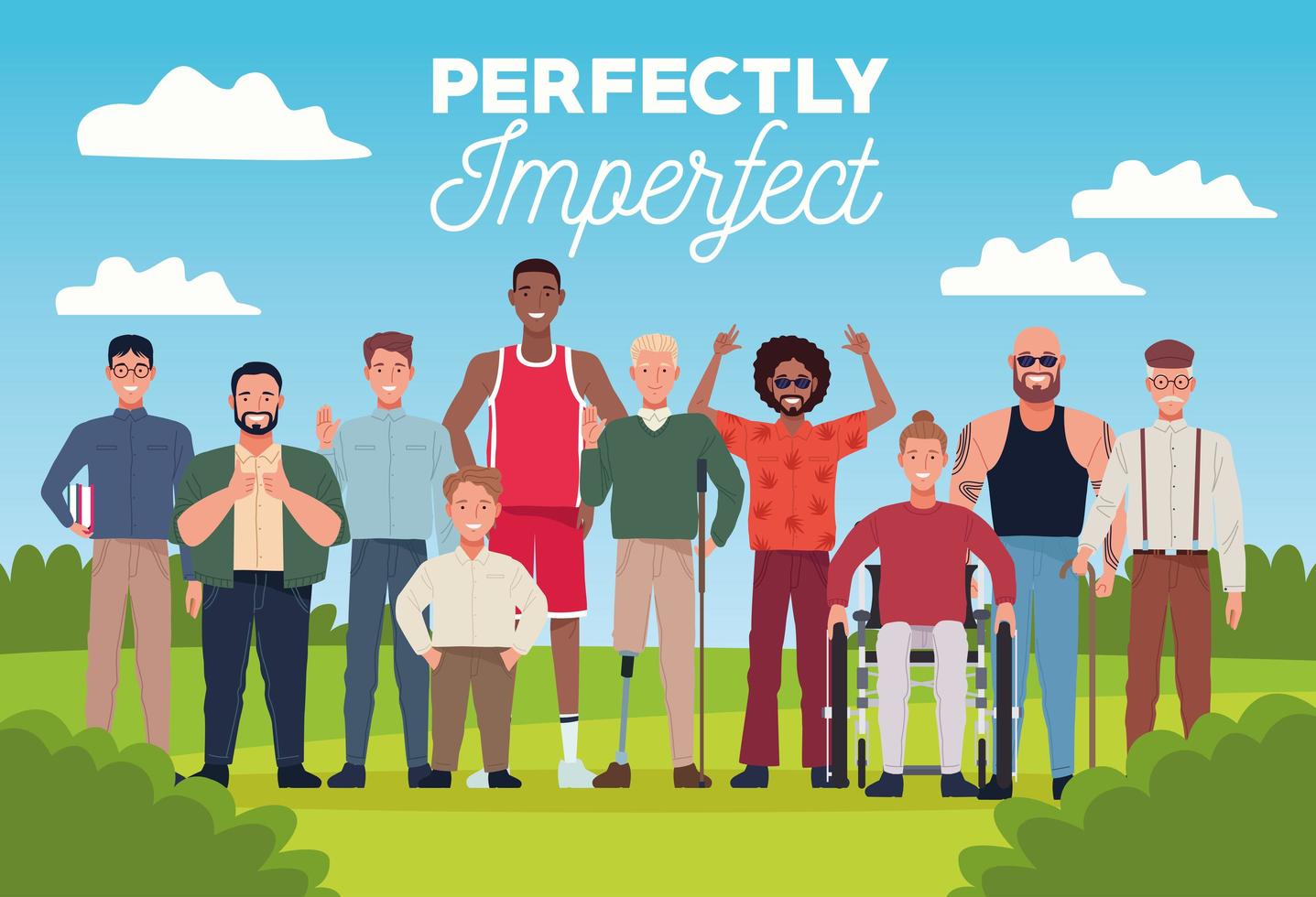 perfectly imperfect people group characters in the camp scene vector