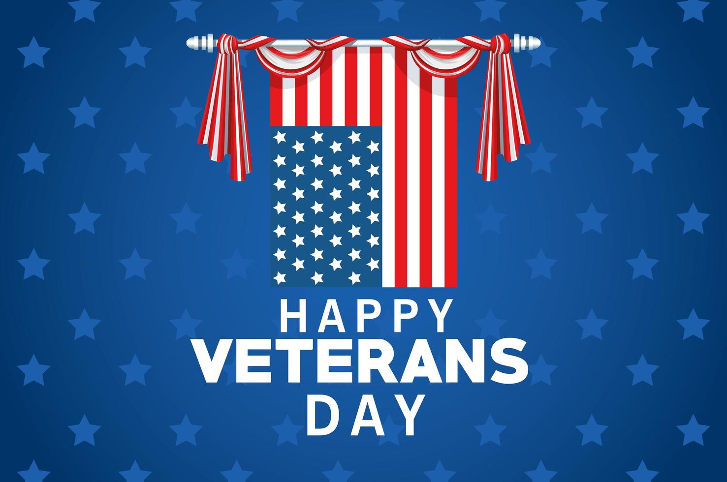 Feliz día de los veteranos letras con bandera de Estados Unidos colgando vector