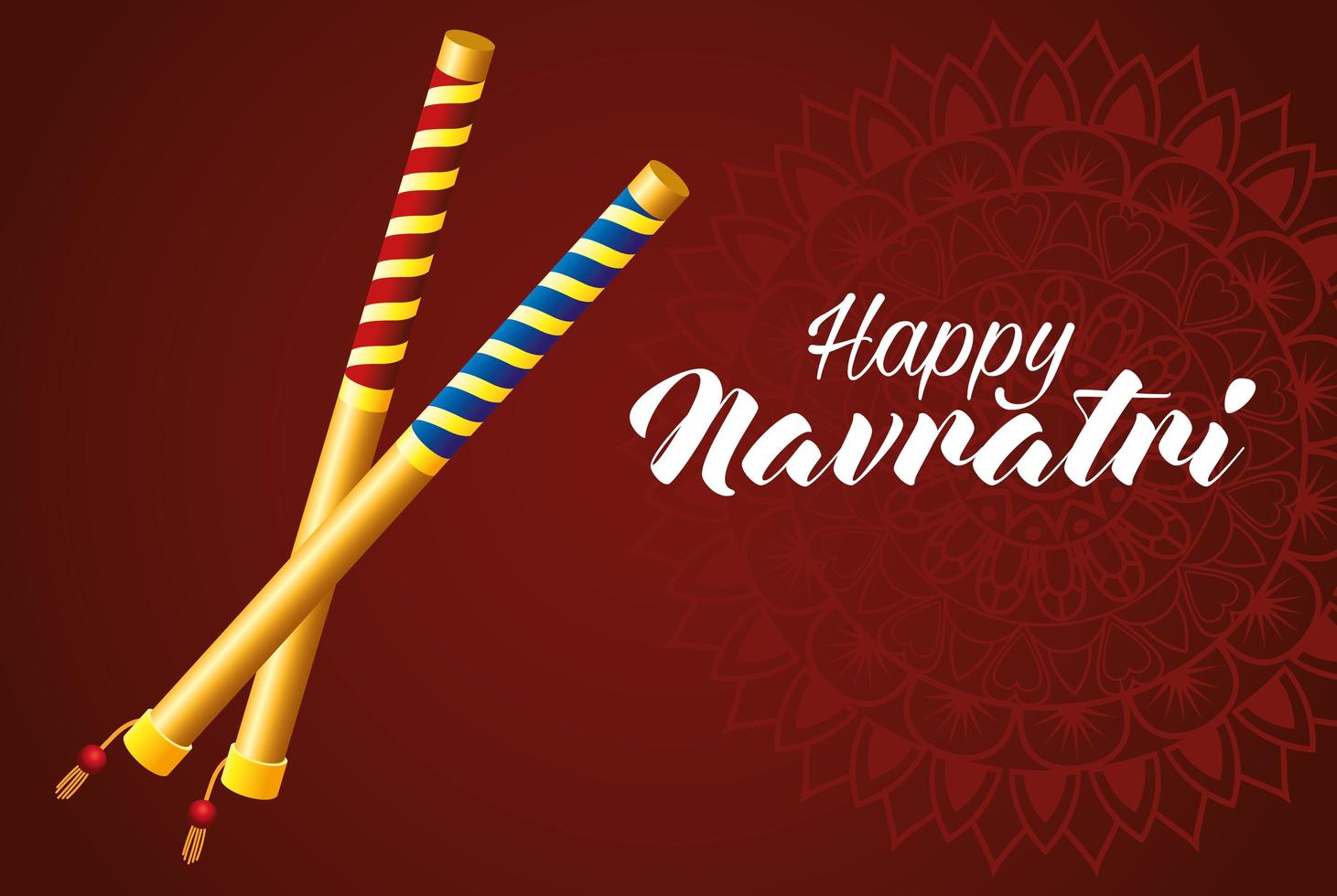happy navratri celebration card with sticks vector