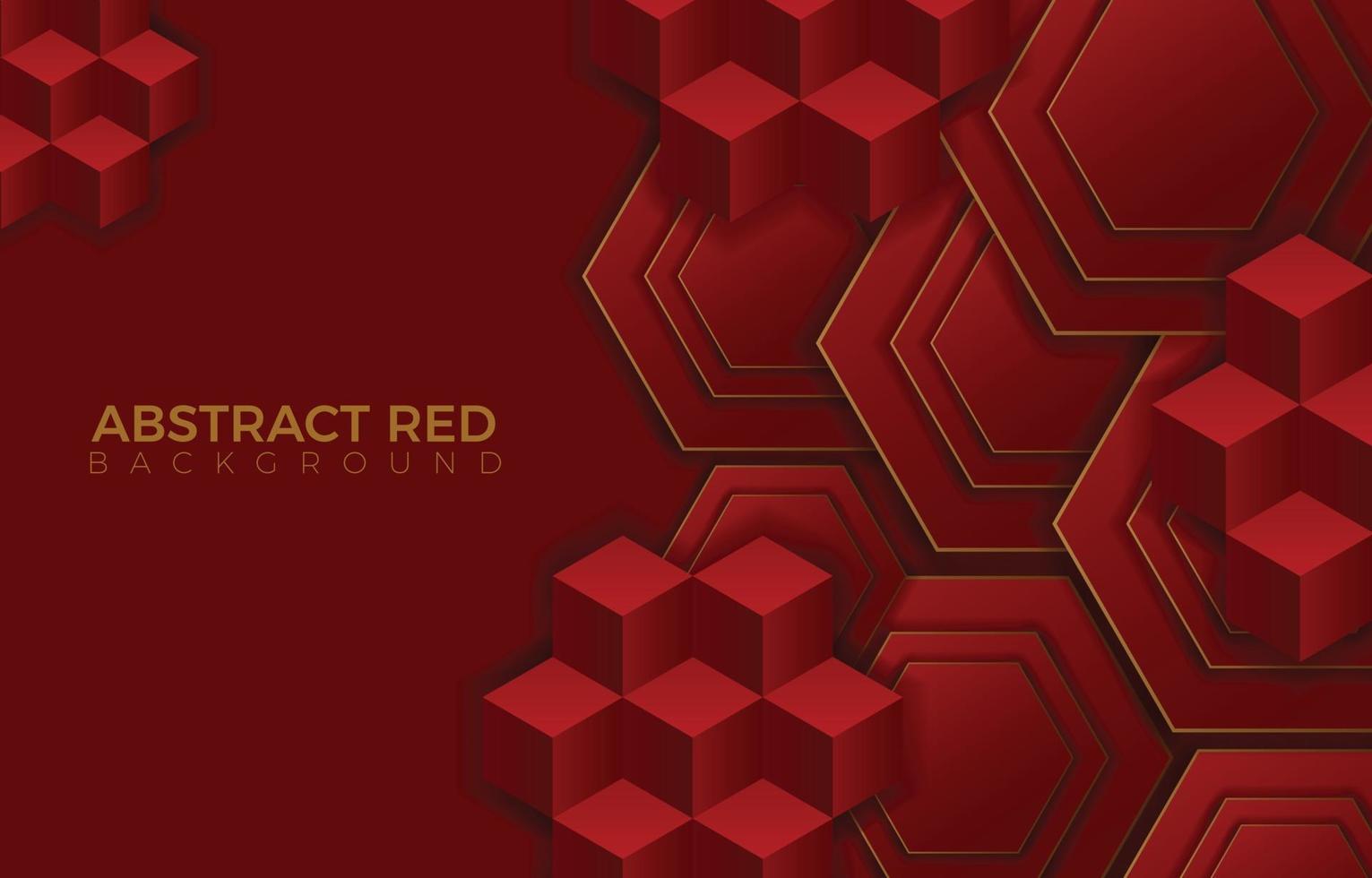 cubos y fondo rojo abstracto elegante hexagonal vector