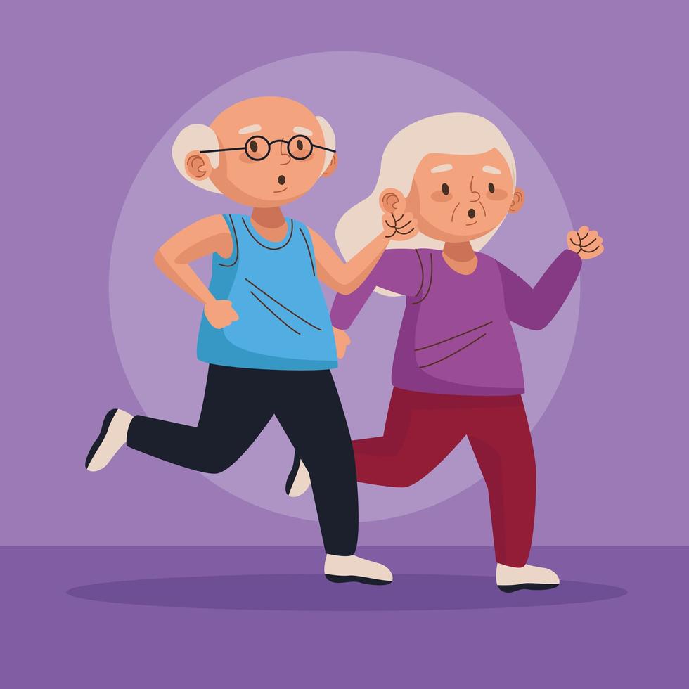 old couple running active seniors characters vector