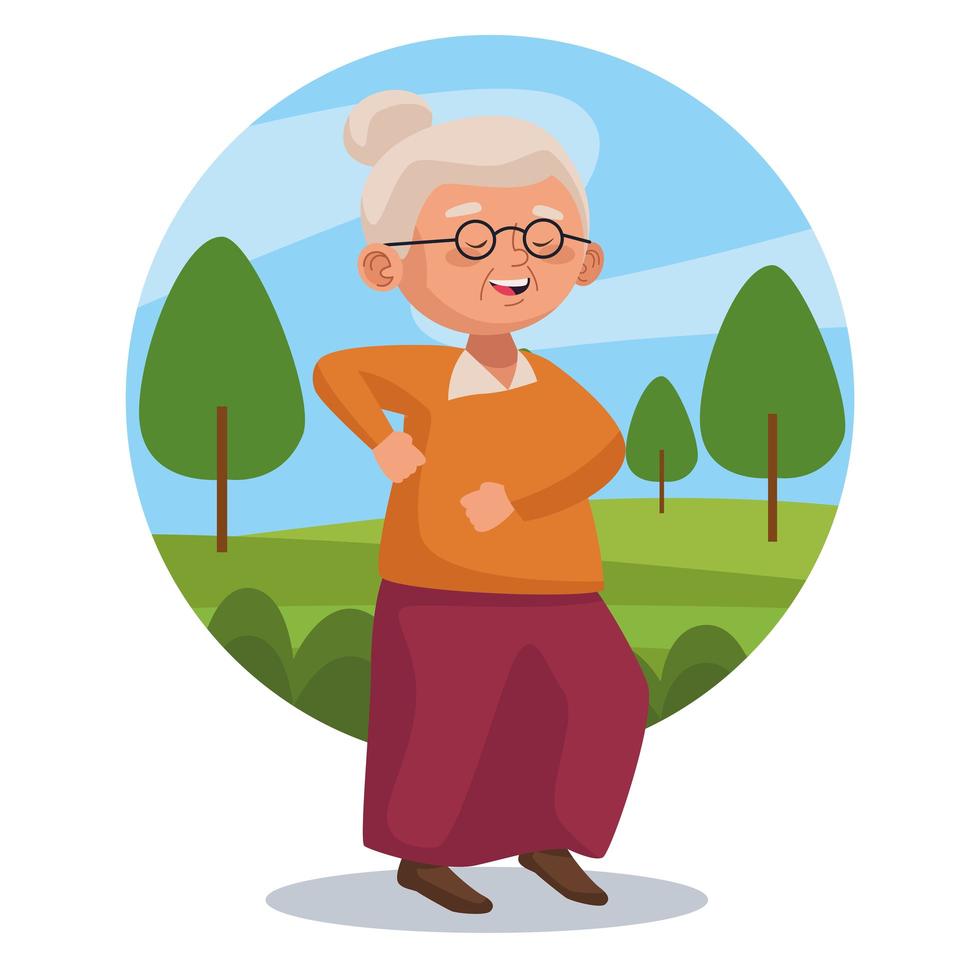 old woman active senior in the park character vector