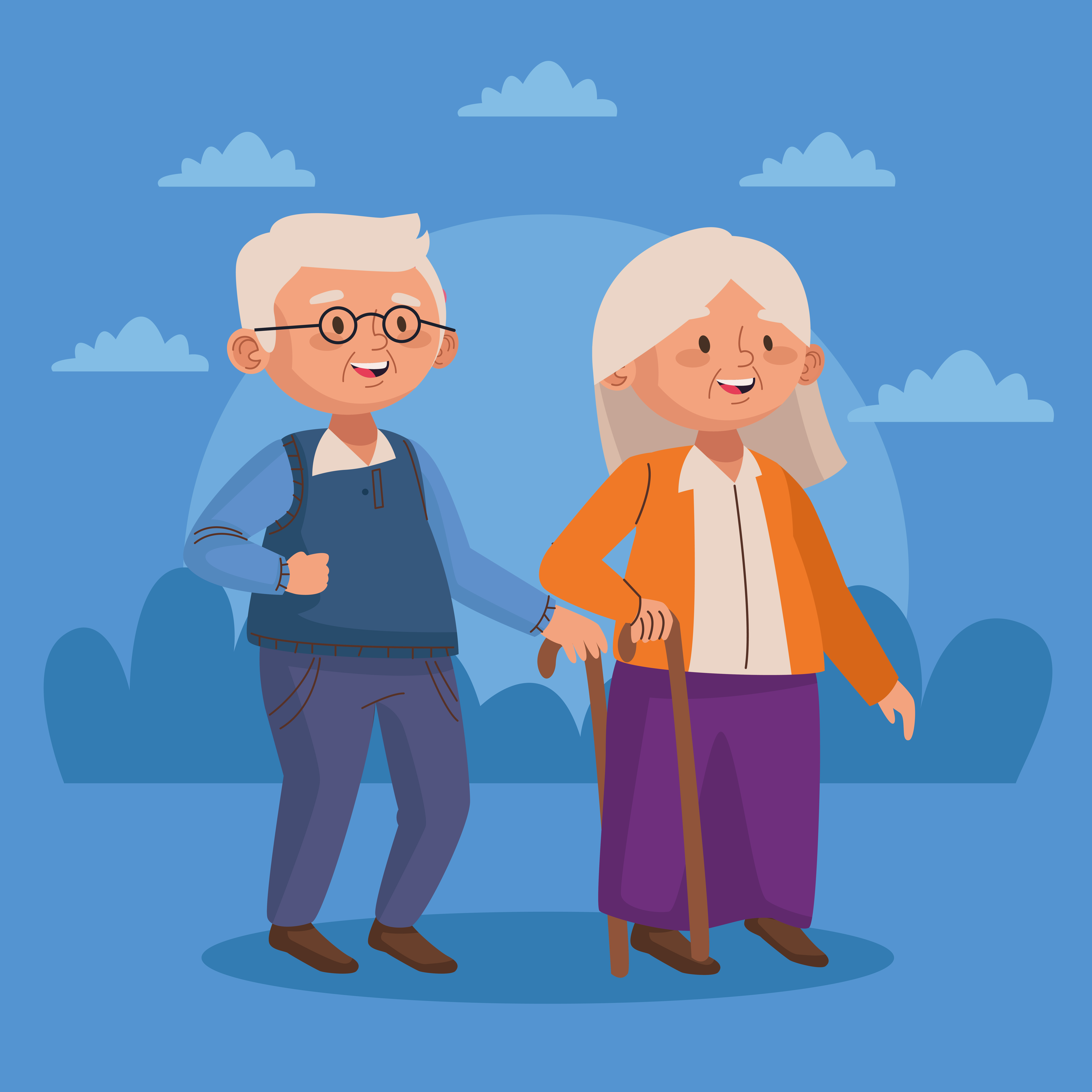 old couple walking with cane active seniors characters 2524294 Vector Art  at Vecteezy