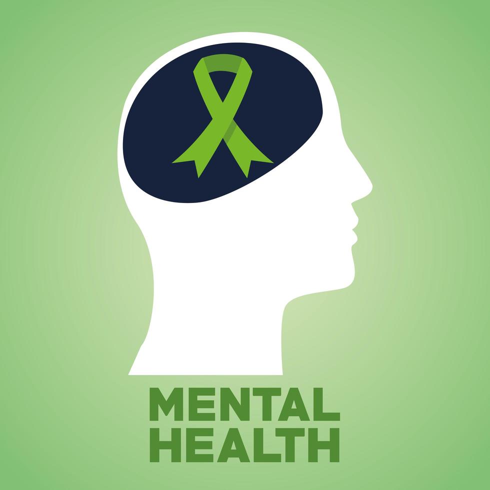mental health day human profile and ribbon campaign vector