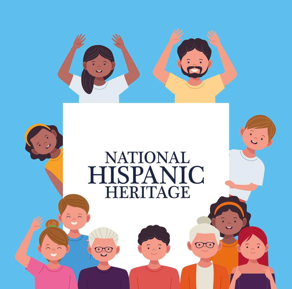 national hispanic heritage celebration with people and lettring banner vector