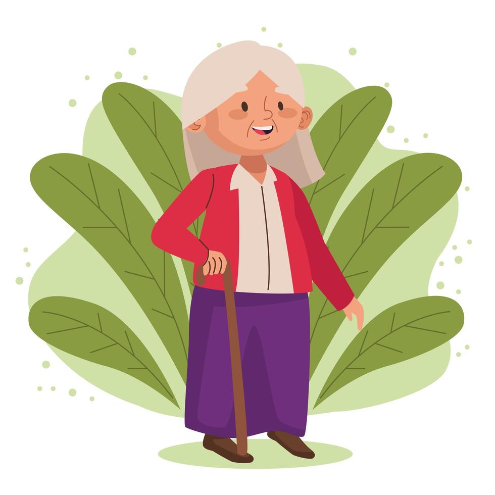 old woman walking with cane active senior character vector