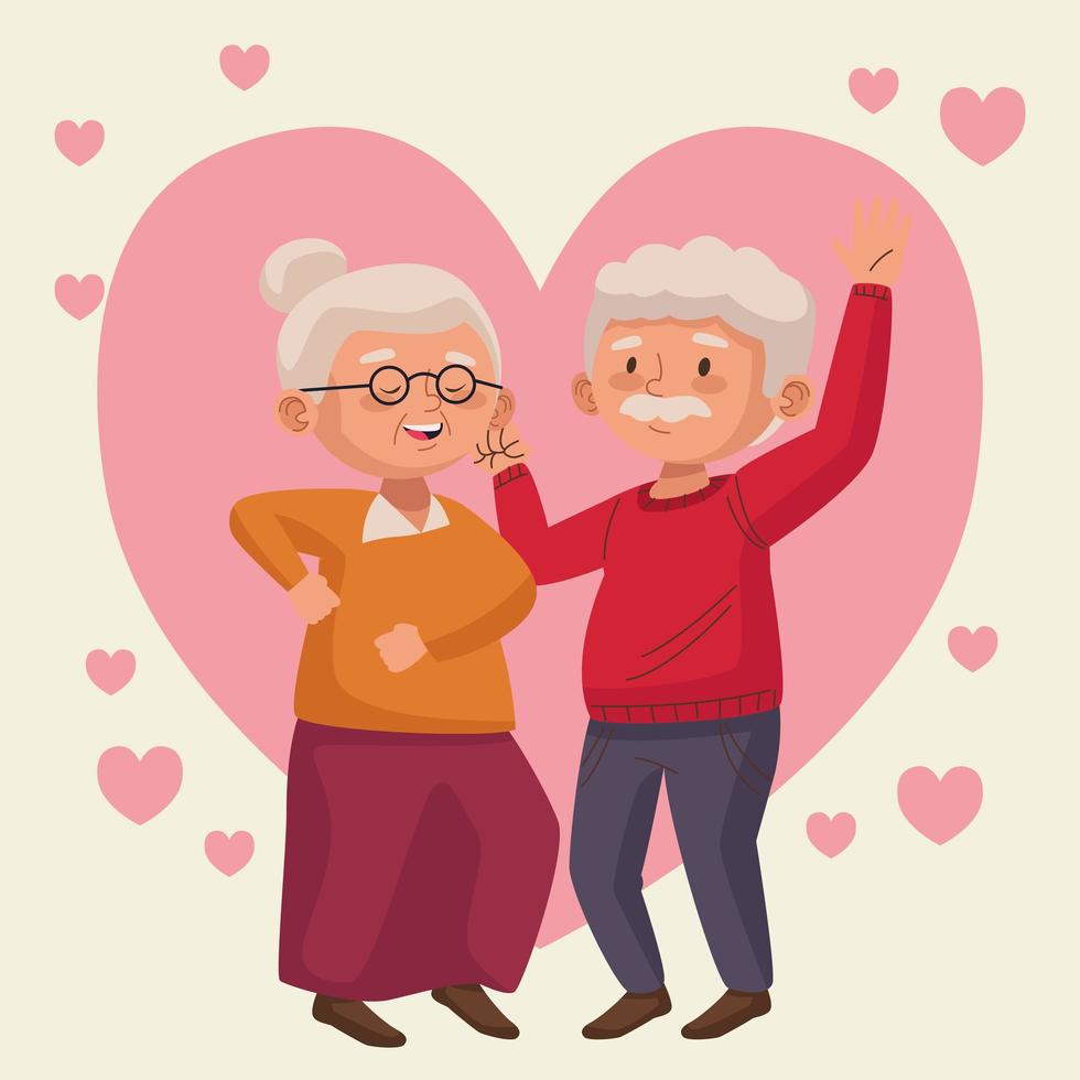 old couple dancing in heart active seniors characters vector