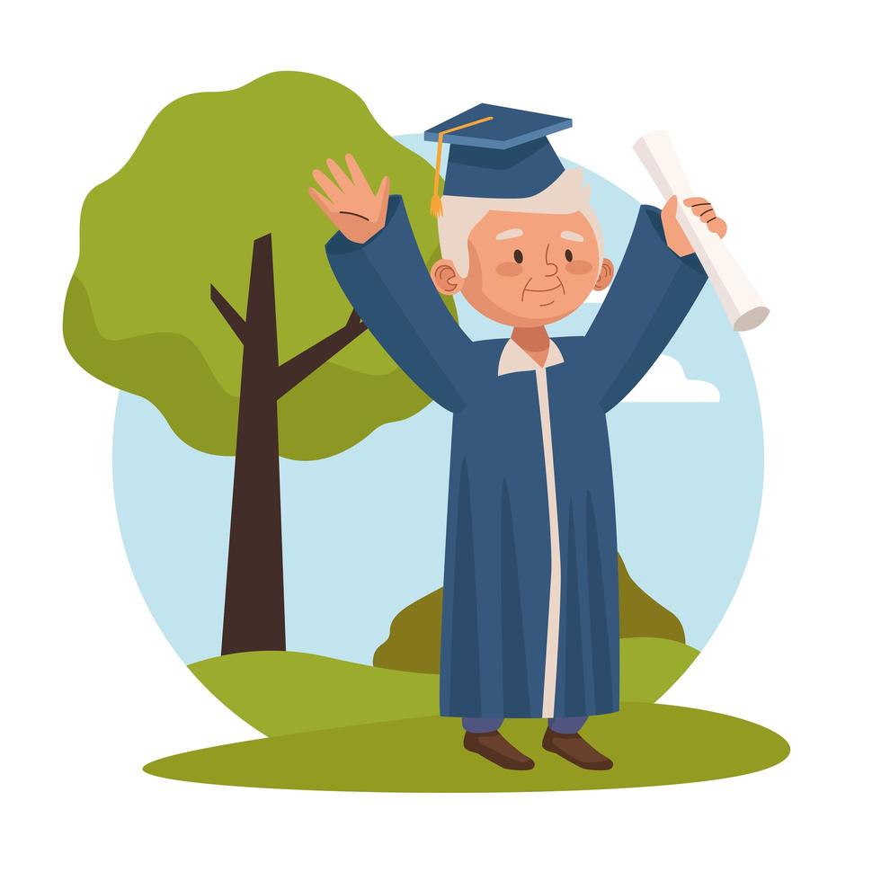 old man graduating active senior character vector