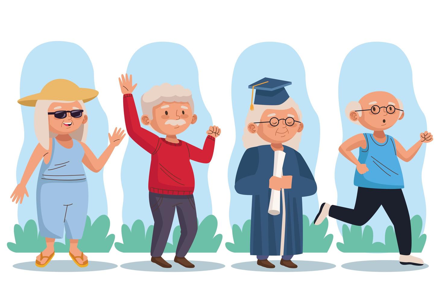 old persons group active seniors characters vector