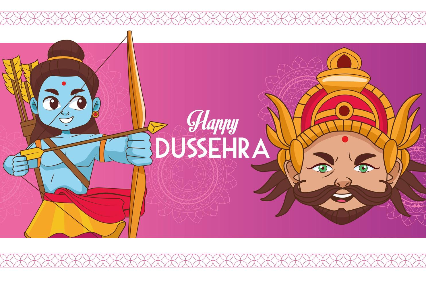 feliz cartel del festival dussehra con personajes azules rama y ravana vector