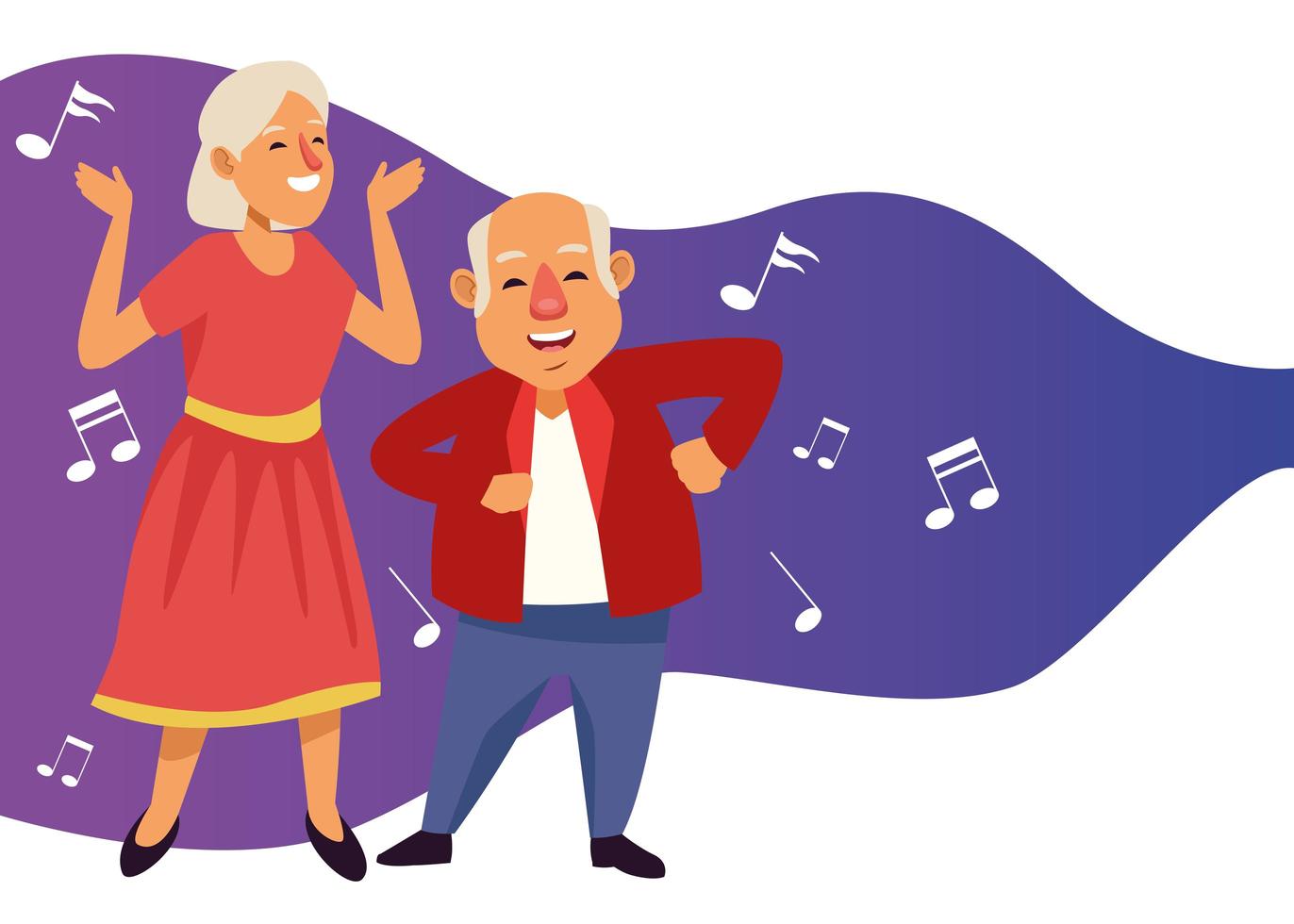 pareja de ancianos bailando con notas musicales personajes de personas mayores activas vector