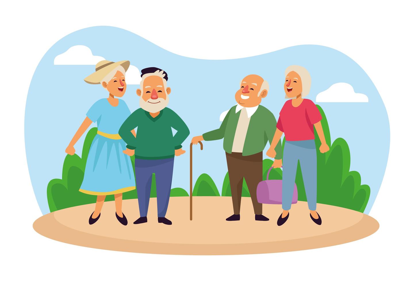 old couples in the camp active seniors characters vector