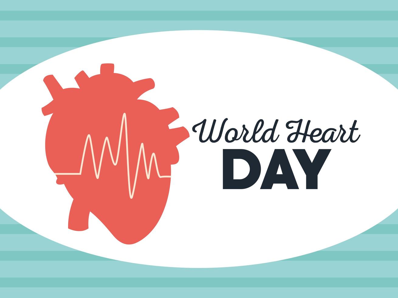 world heart day lettering with organ circular frame vector