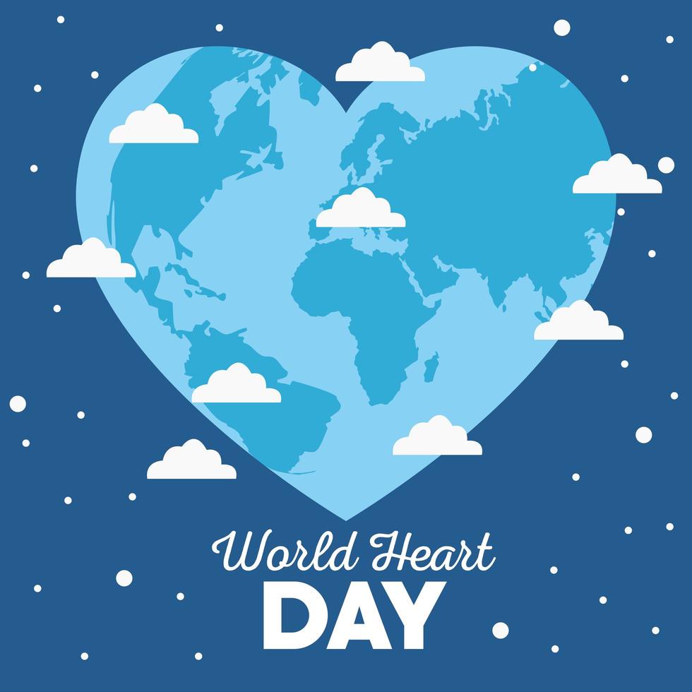 letras del día mundial del corazón con tierra en forma de corazón vector