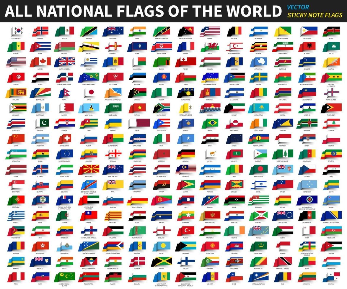 All official national flags of the world  Sticky note design  Vector