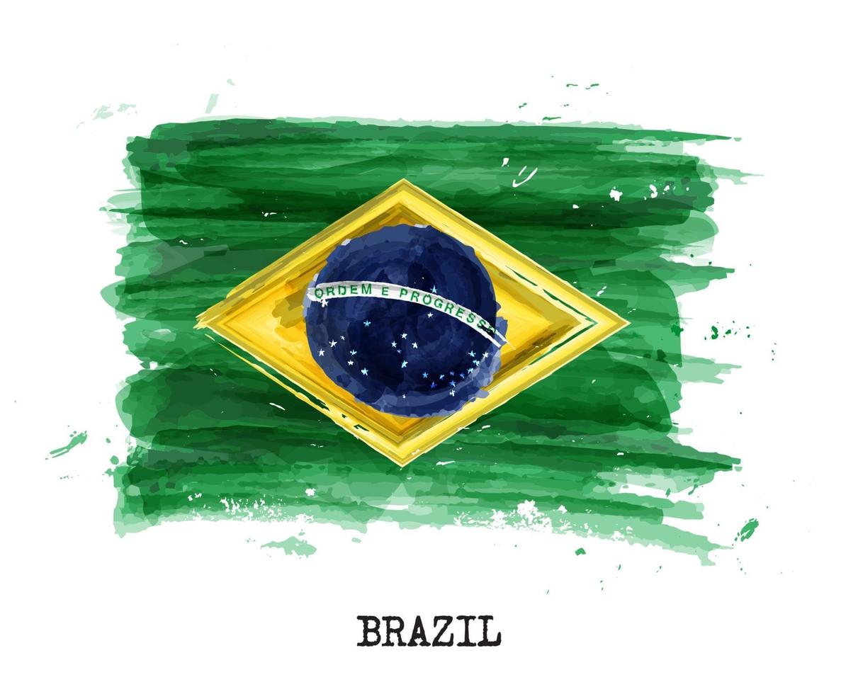 Watercolor painting flag of Brazil   Vector