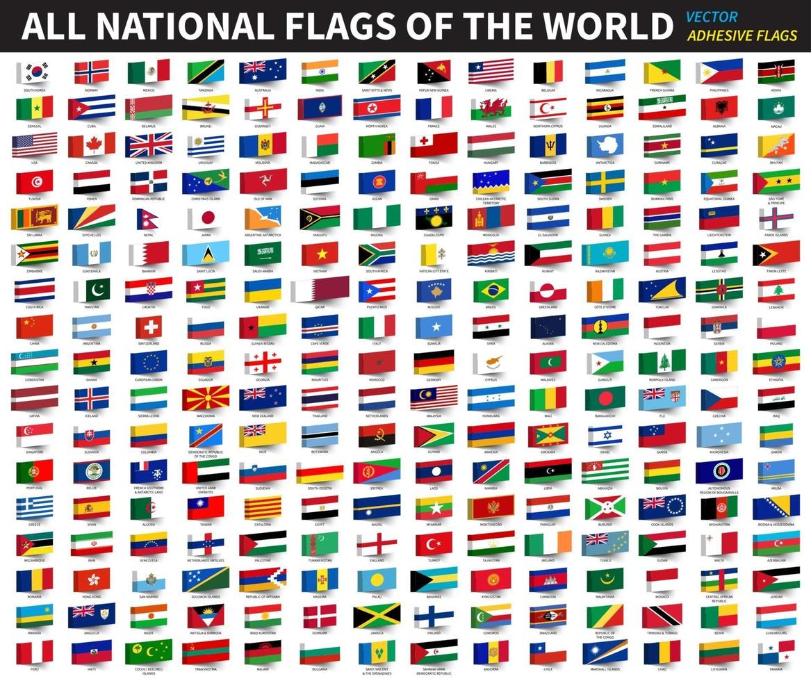 All official national flags of the world  Adhesive design  Vector