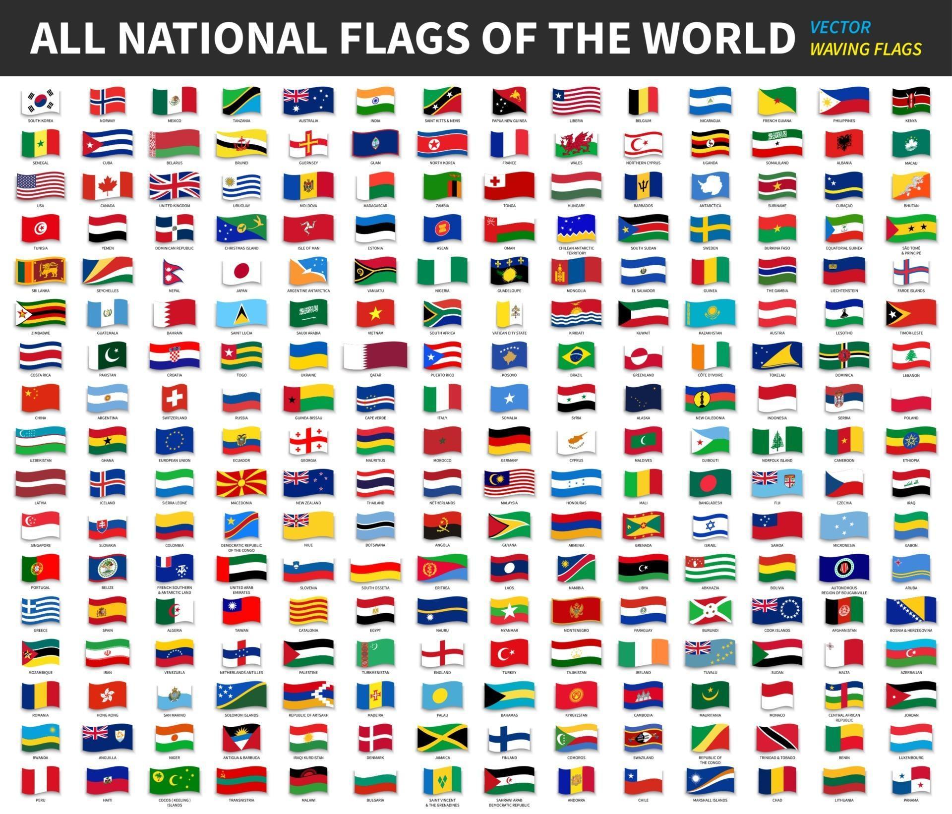 Wszystkie Flagi świata I Ich Nazwy All official national flags of the world Waving design Vector 2524694