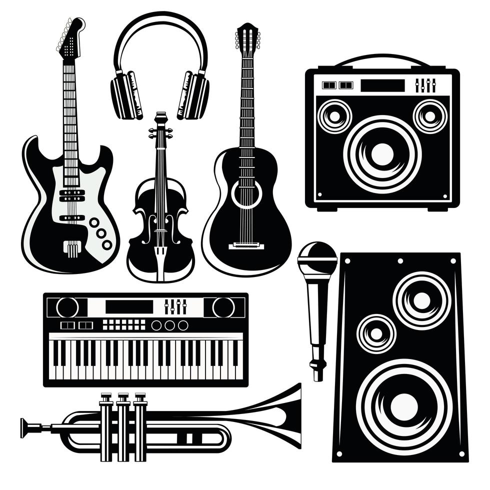 music festival poster with speakers and instruments vector