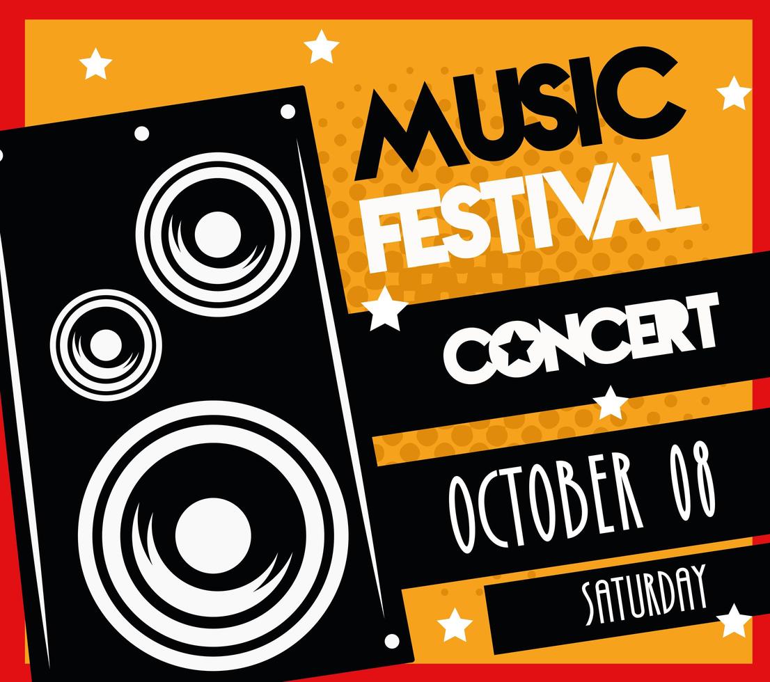 music festival poster with speaker lettering date in black ribbon vector