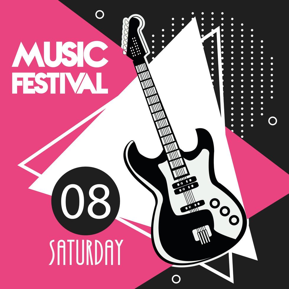 cartel del festival de música con instrumento de guitarra eléctrica vector