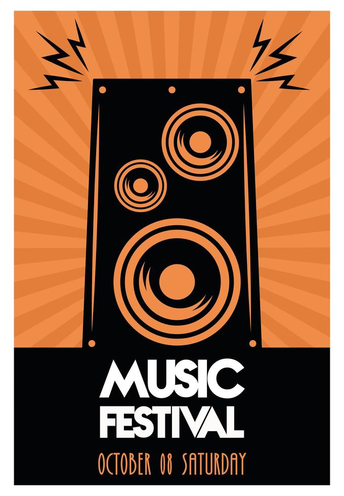 cartel del festival de música con altavoz en fondo naranja vector