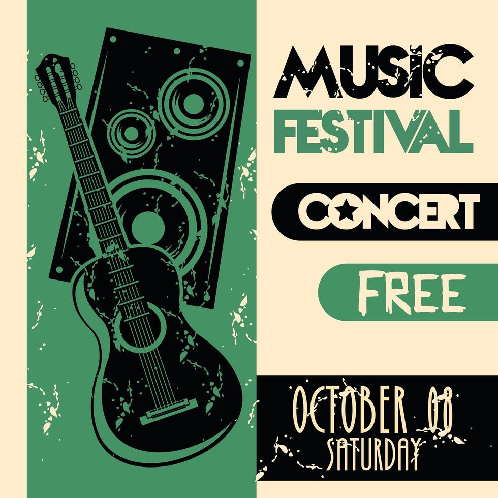 music festival poster with guitar acoustic instrument and speaker vector