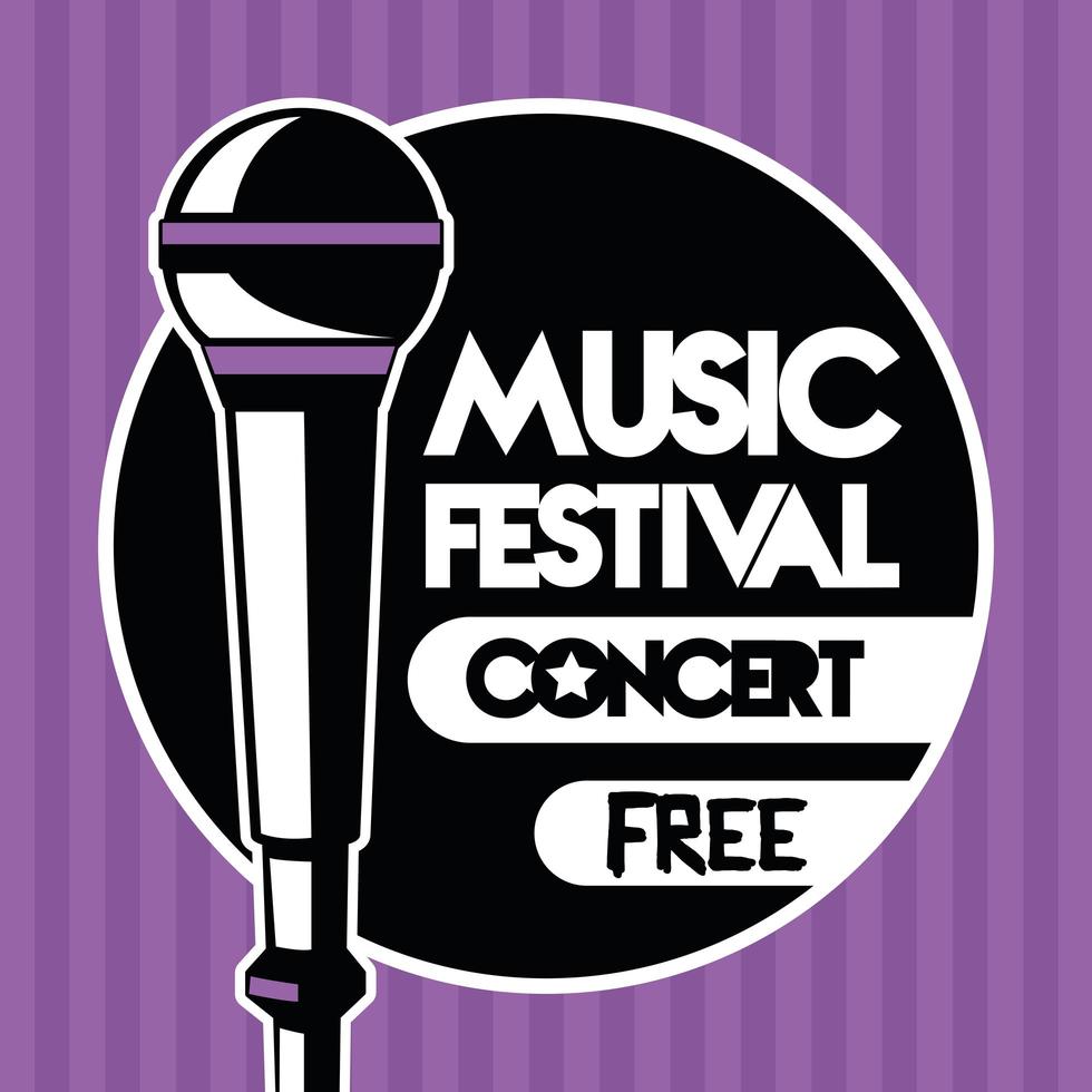 cartel del festival de música con audio de micrófono en fondo morado vector