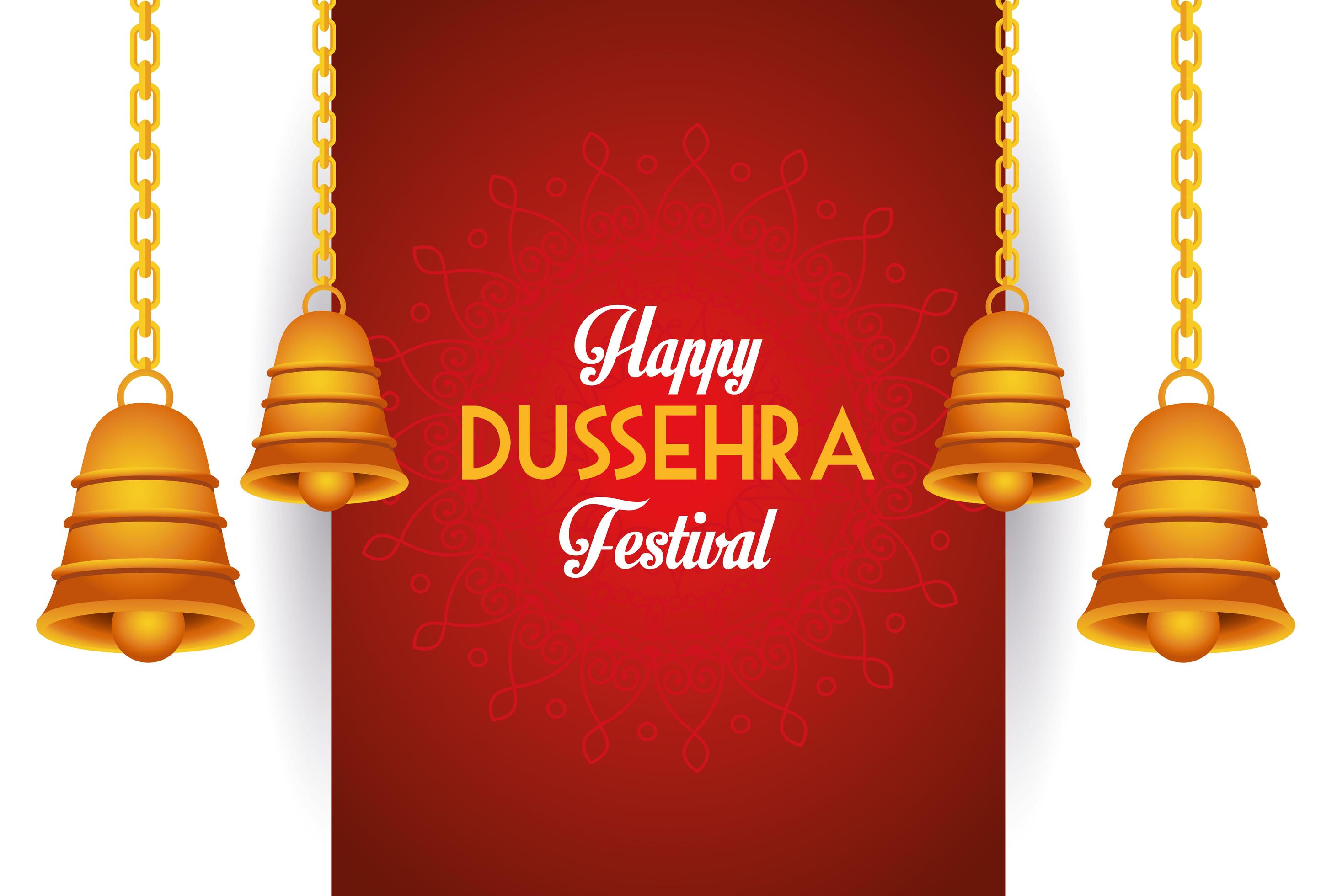 happy dussehra festival poster with bells hanging 2524757 Vector Art at