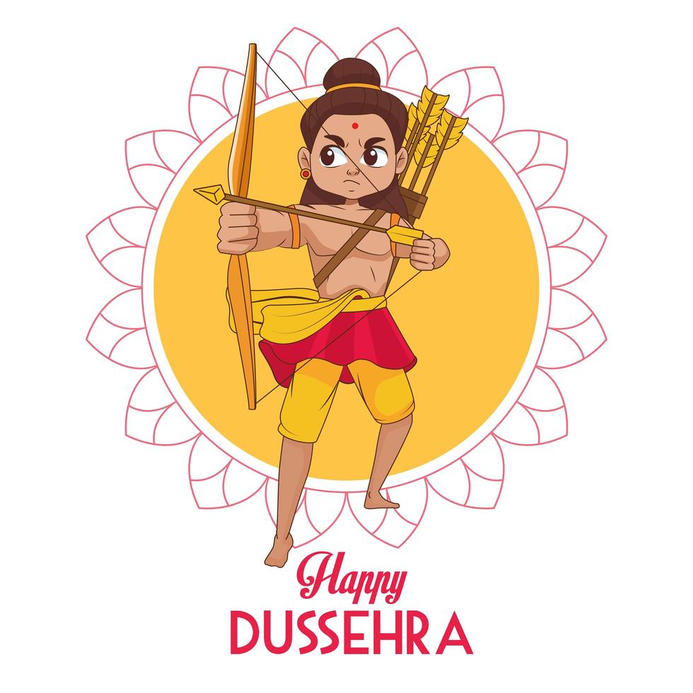 happy dussehra festival poster with rama character in mandala vector