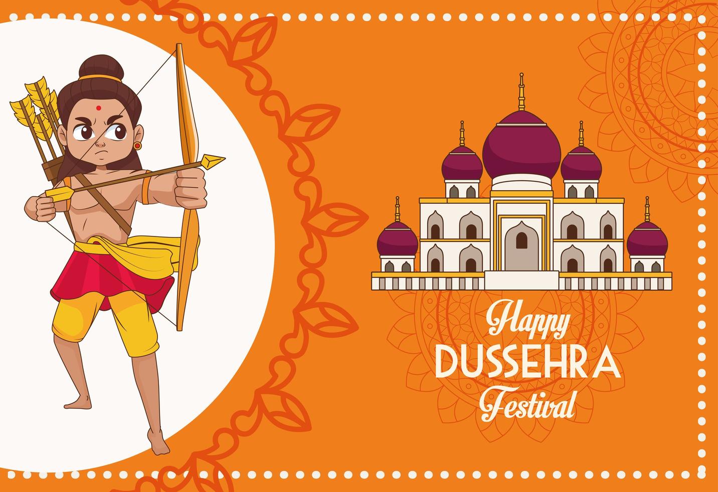 happy dussehra festival poster with rama character and mosque vector