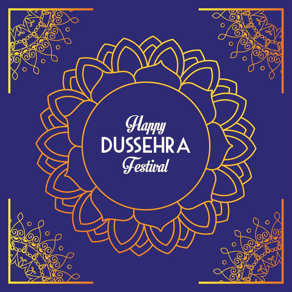 feliz cartel del festival dussehra con letras en mandala vector