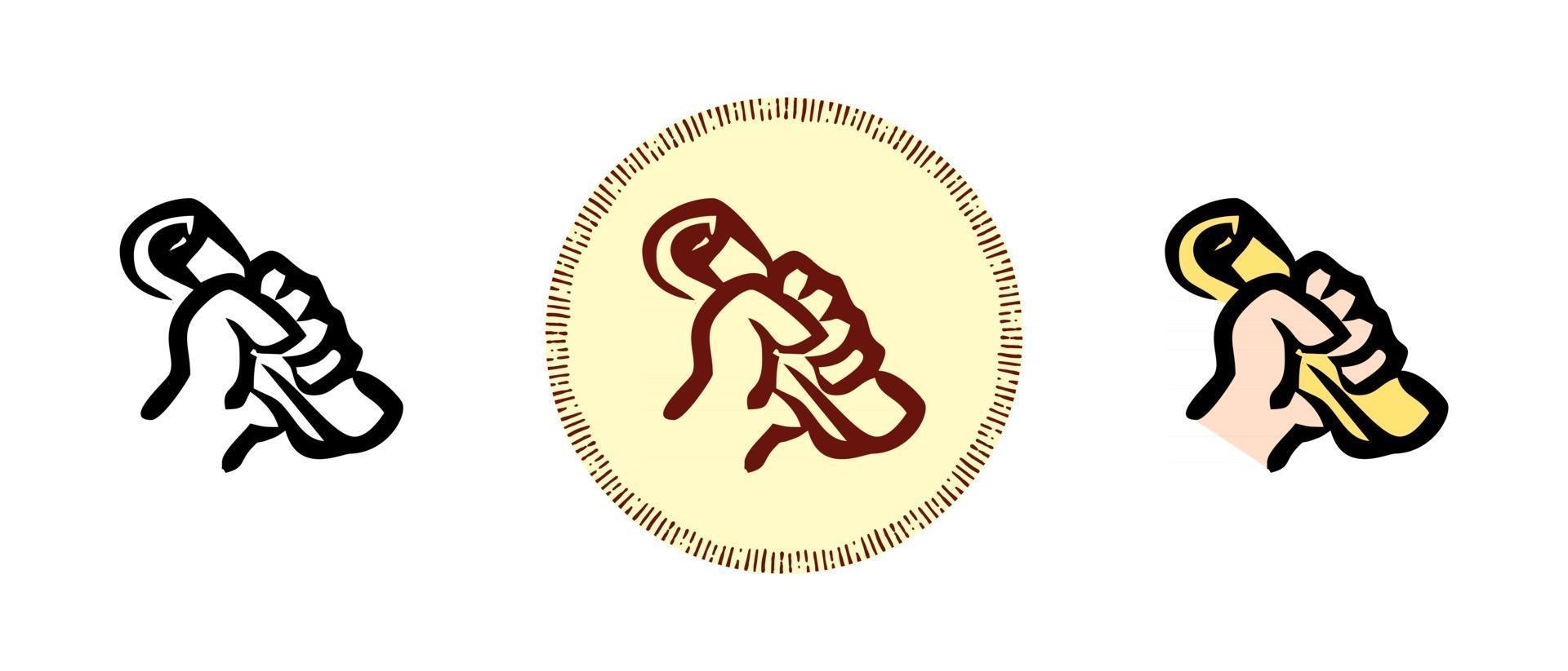 Outline and colors and retro symbols of a hand squeezing a scroll vector